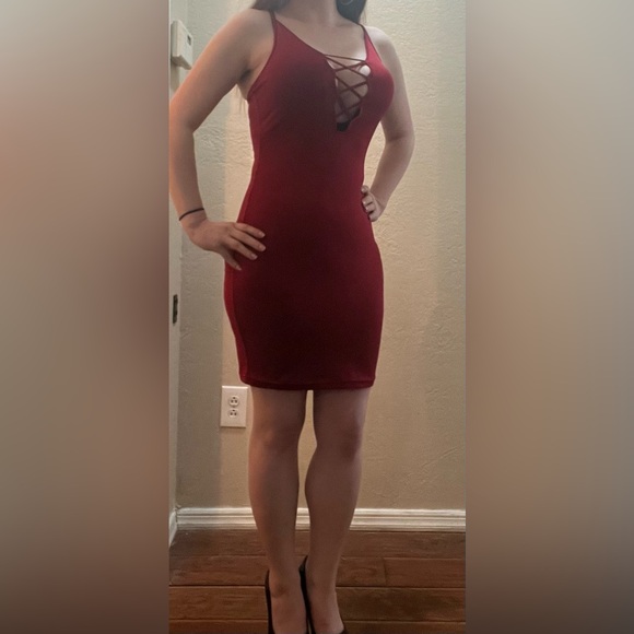 Red low cut cross chest club dress - small - Picture 2 of 3